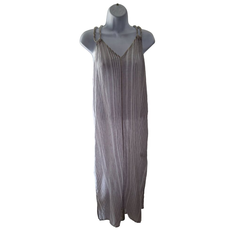 C&C California Sleeveless Maxi Dress S Stripe Gray Sheer Braided Strap Y2K Beach